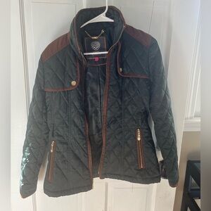 Vince Camuto Quilted Utility Jacket - Dark Green and Brown